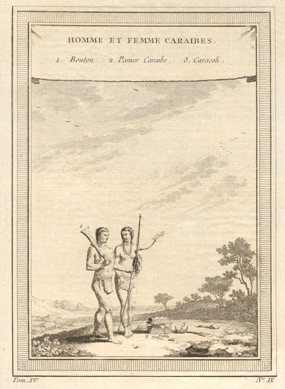 'Homme et Femme Caraïbes'. Carib man & woman. Caribbean. Basket Caracoli 1759